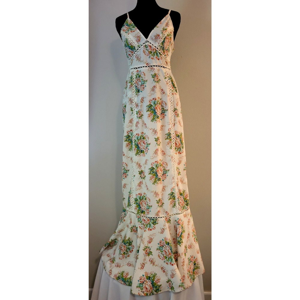 ASOS Pink Floral Maxi Dress Spaghetti Strap Women's size 4 Ruffle Fairy Coquette